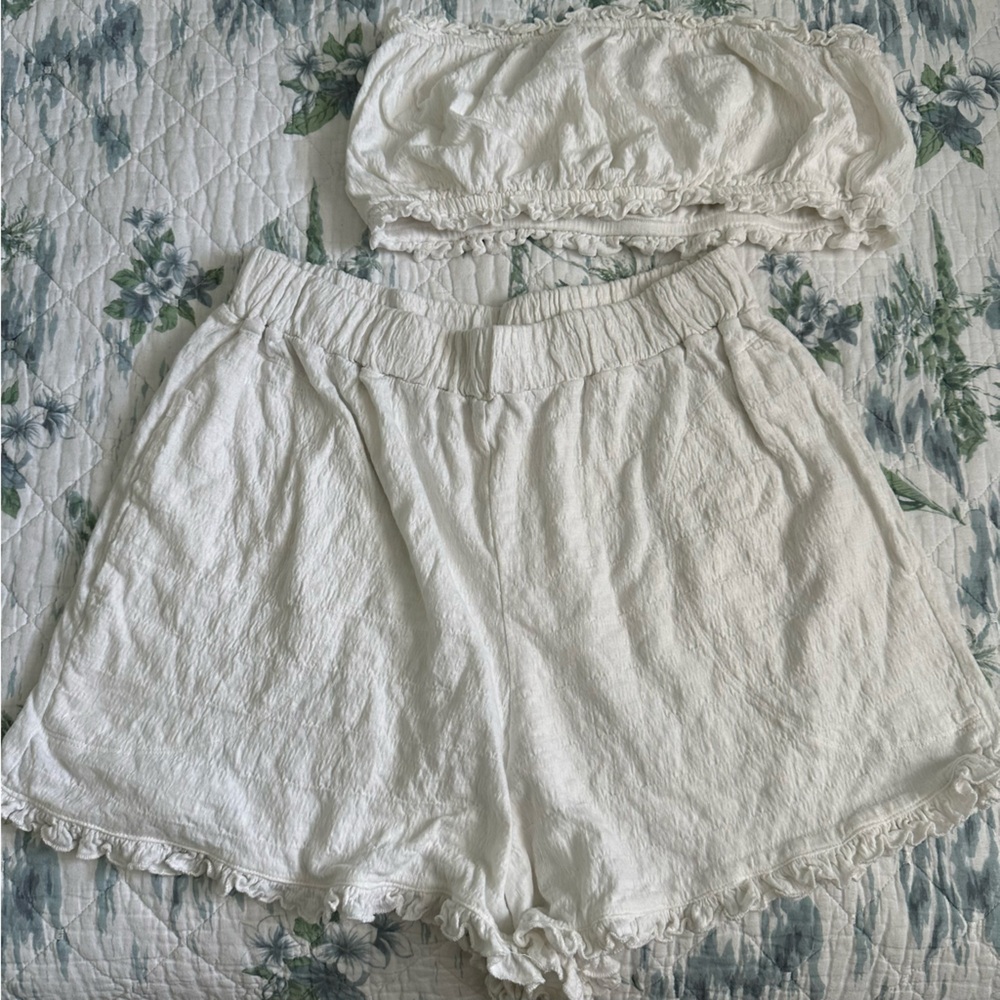 Free People Twyla Beach Shorts Top Bandeau Bra Set M Ivory White Free-EST - Picture 12 of 15